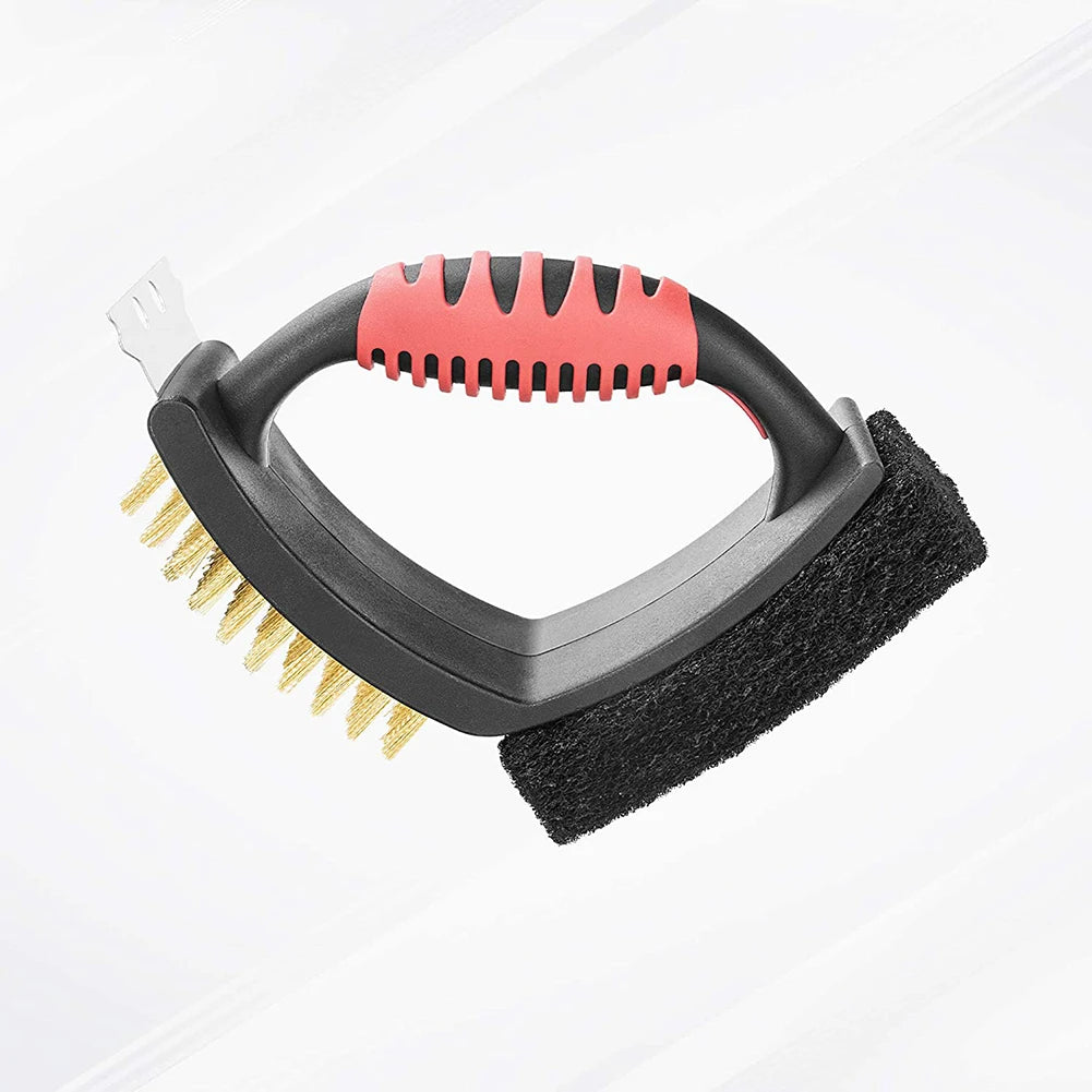 3-in-1 Brass Bristle Grill Brush with Scraper