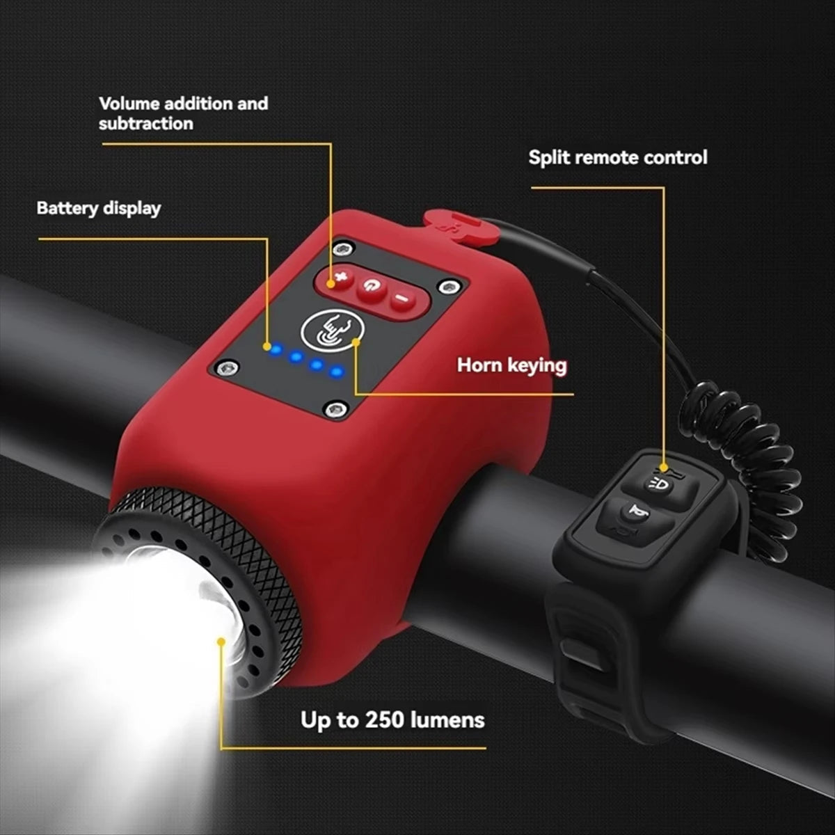 Electric Bike Horn & Front Light Combo