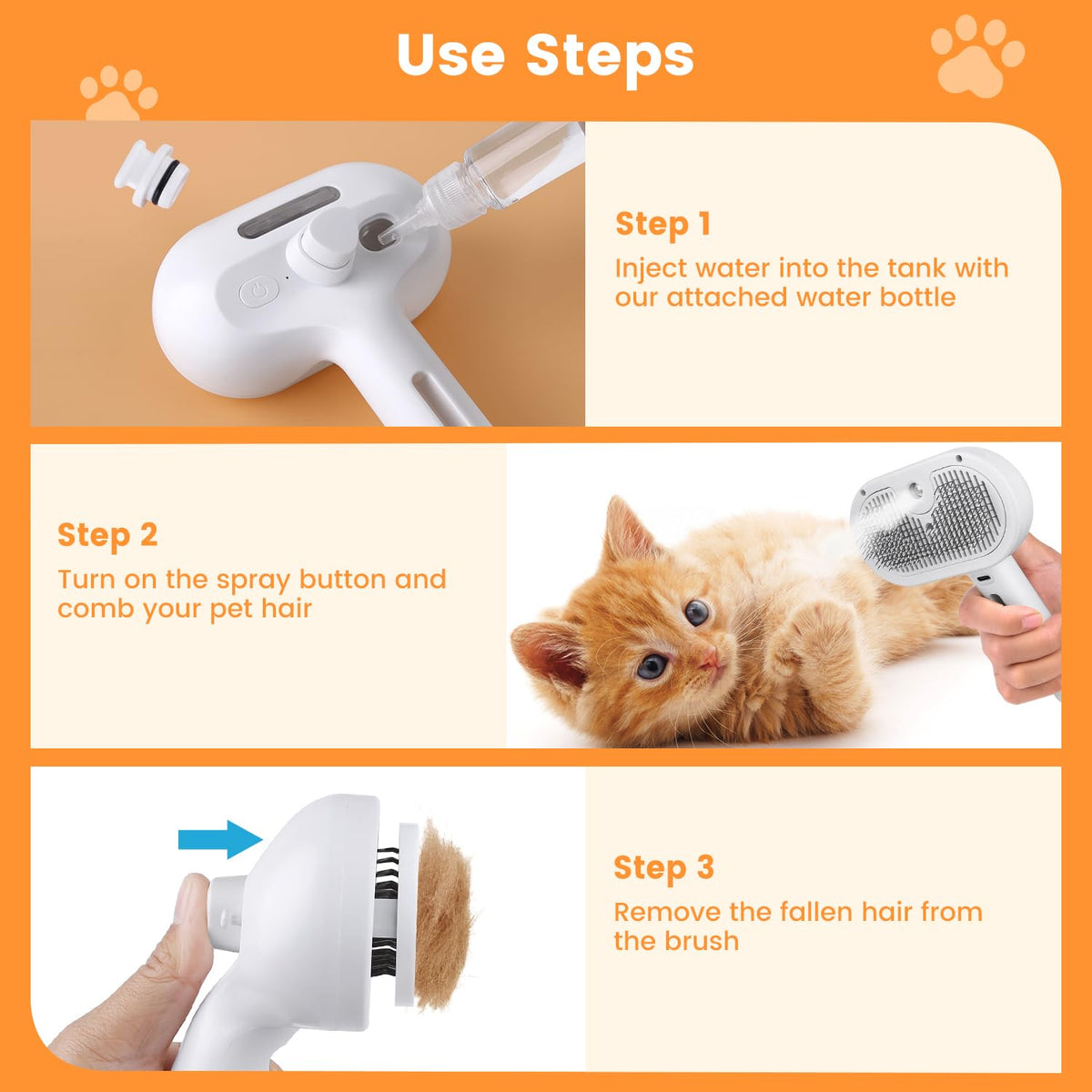 Steam Grooming Brush for Cats & Dogs