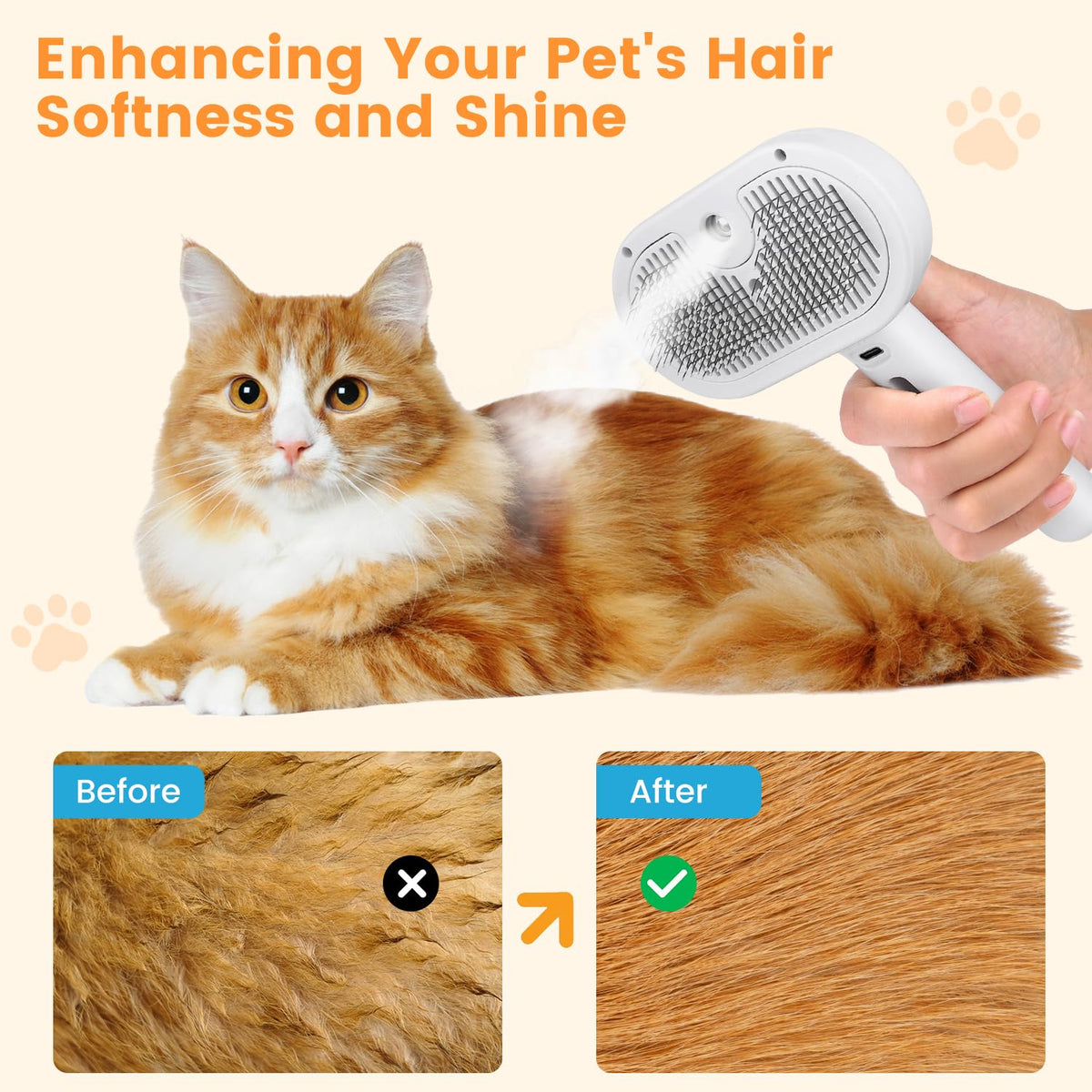 Steam Grooming Brush for Cats & Dogs