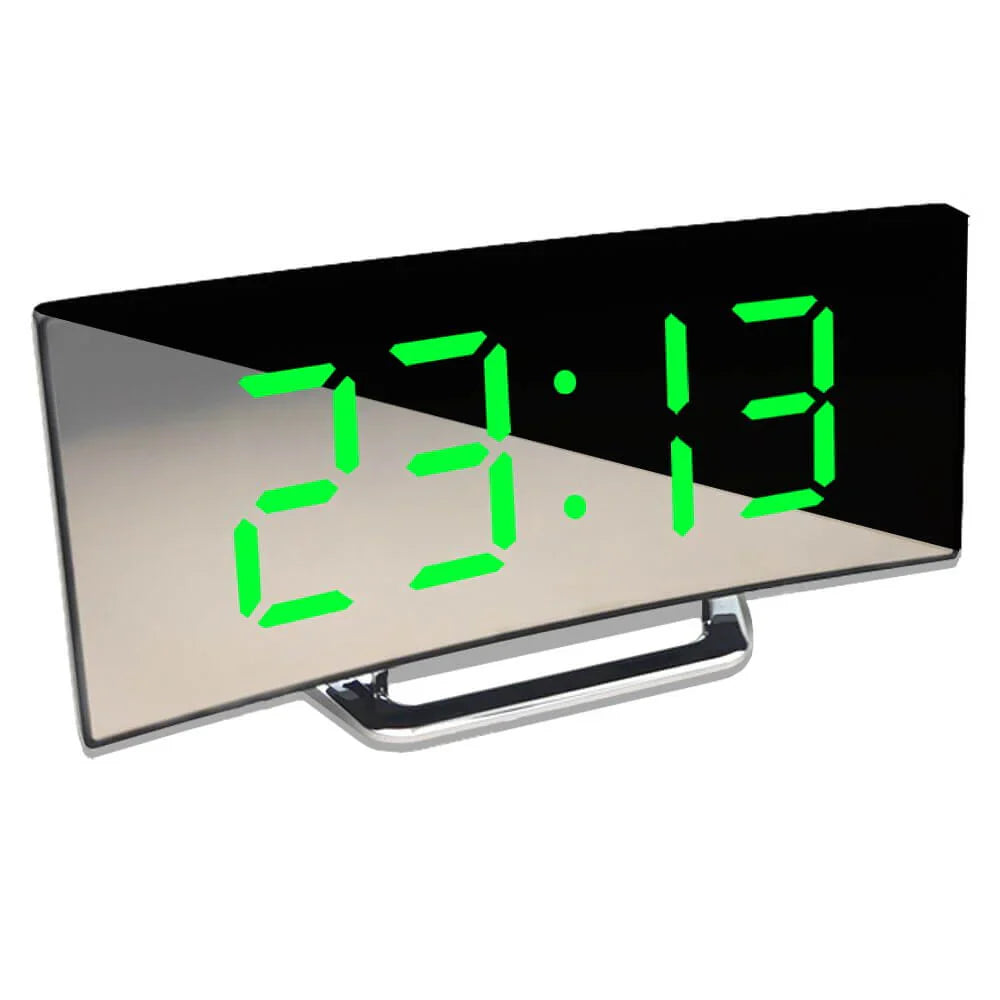 Curved LED Alarm Clock with Mirror Display