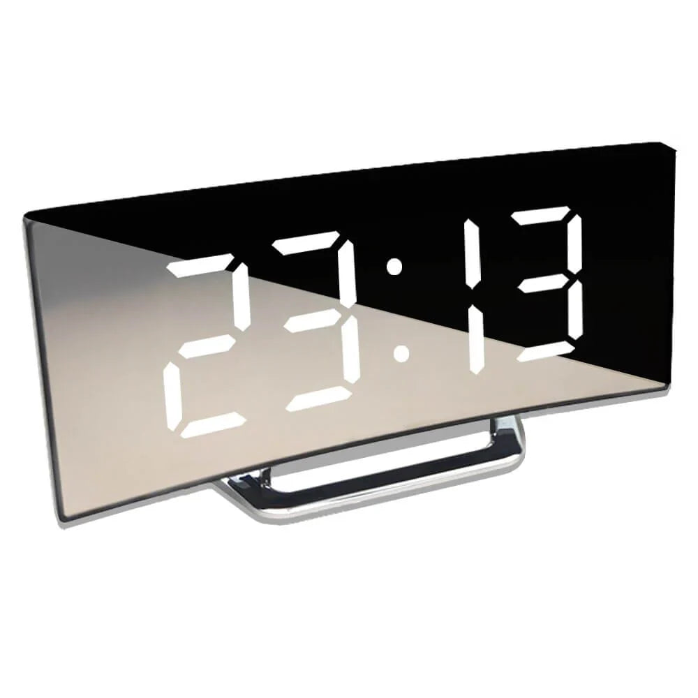 Curved LED Alarm Clock with Mirror Display
