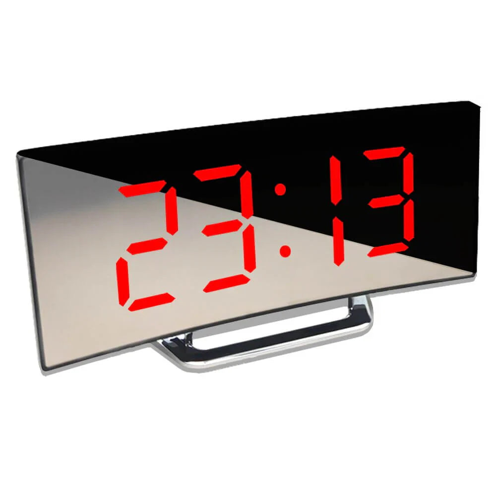 Curved LED Alarm Clock with Mirror Display