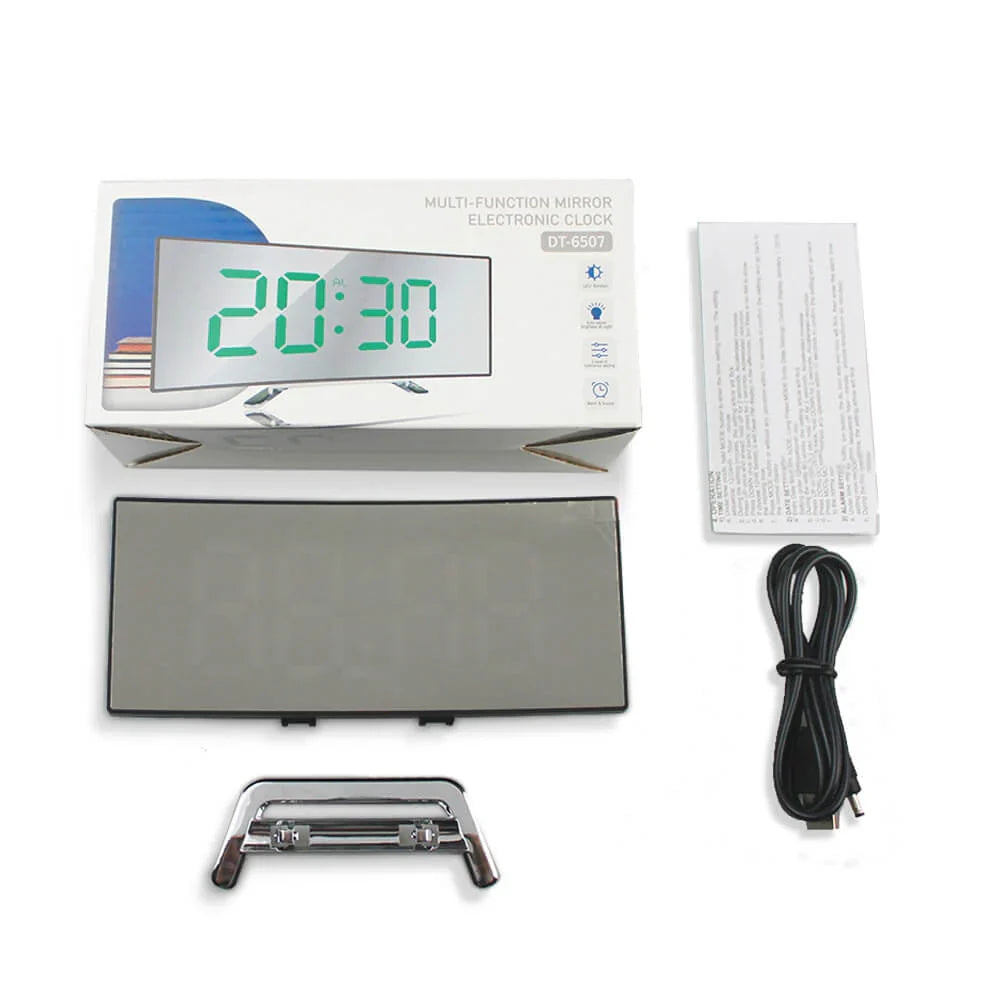 Curved LED Alarm Clock with Mirror Display