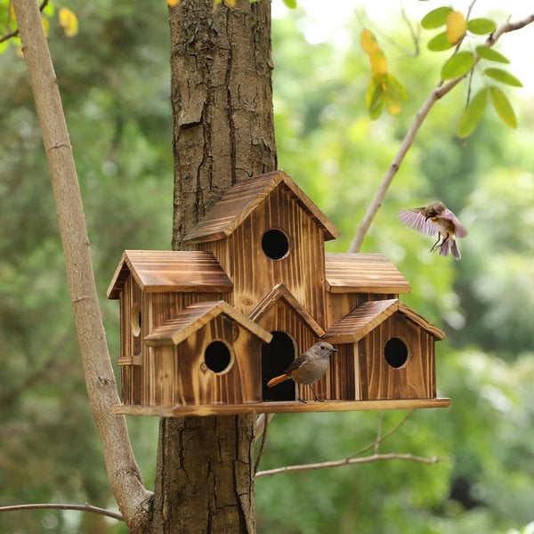 Handcrafted Wooden Birdhouse – 6 Holes