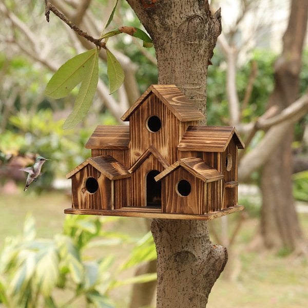 Handcrafted Wooden Birdhouse – 6 Holes