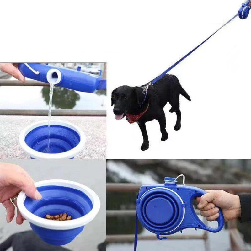 4-in-1 Dog Leash with Water Bottle & Bowl