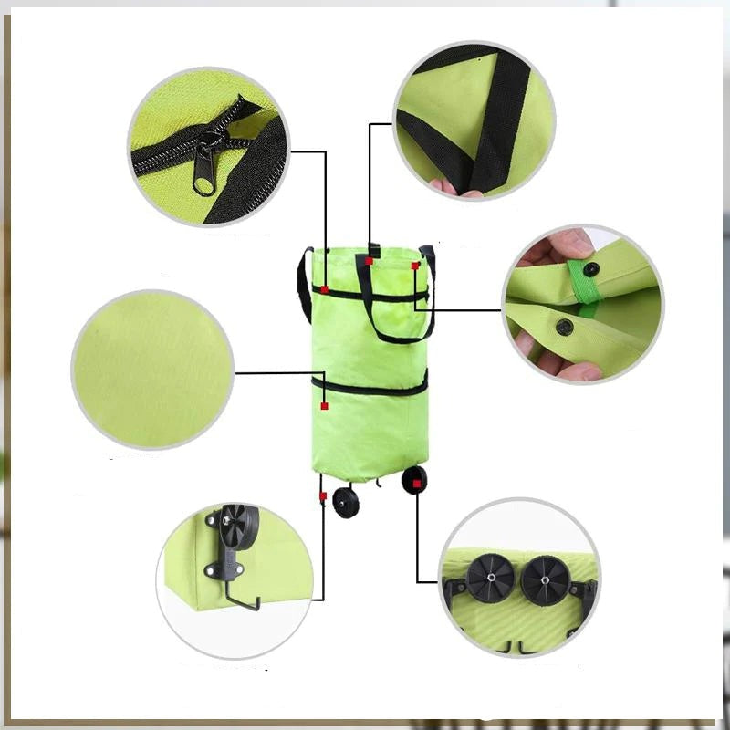 2-in-1 Foldable Rolling Shopping Cart Bag