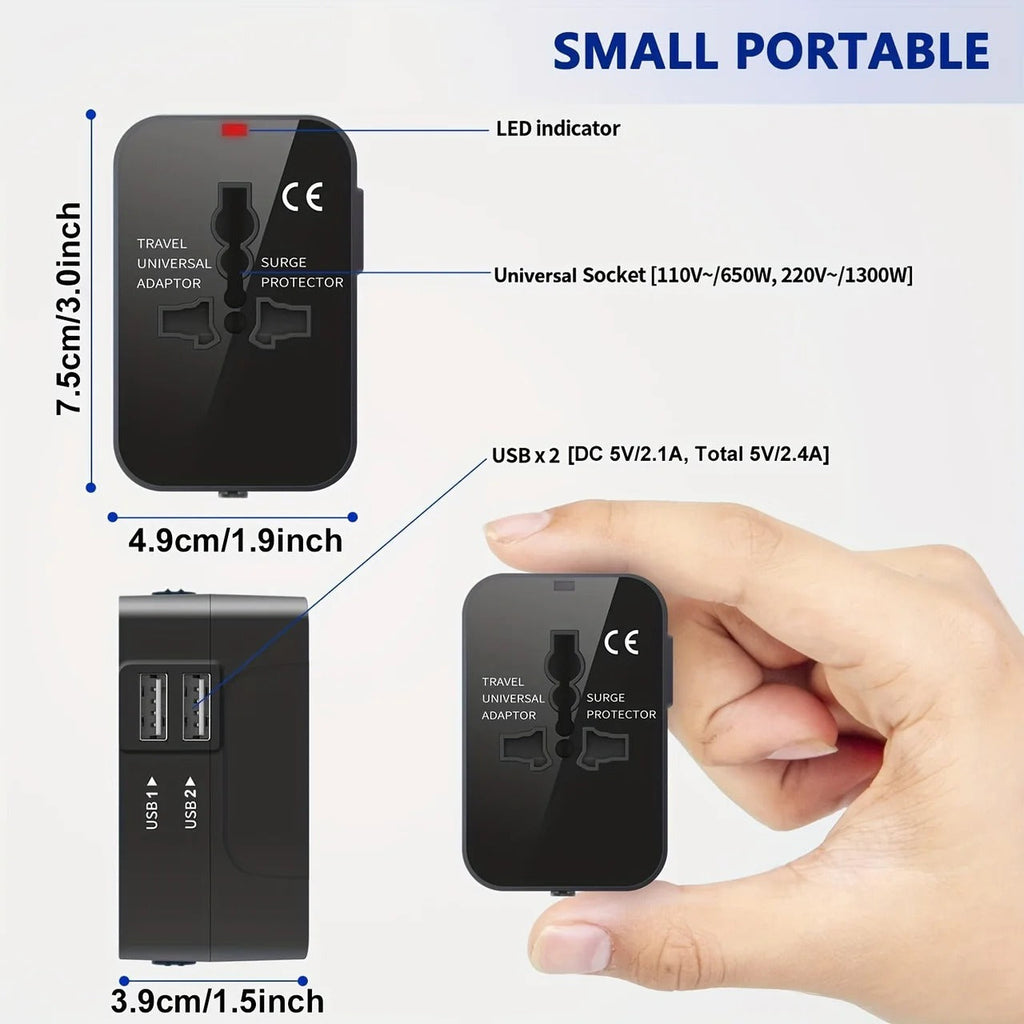 Universal Travel Adapter with Dual USB Ports