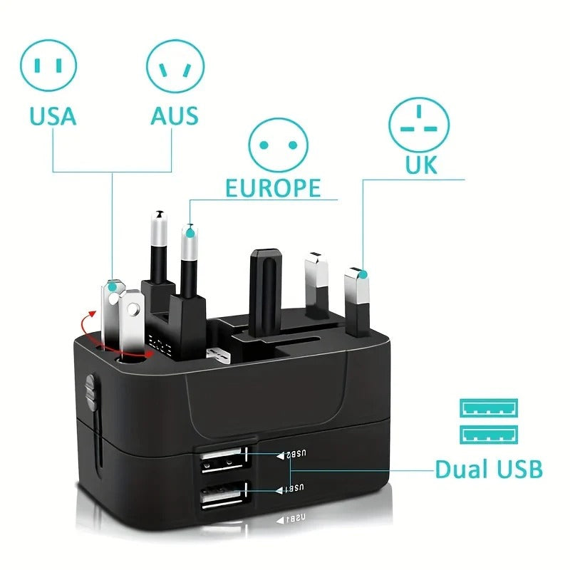 Universal Travel Adapter with Dual USB Ports