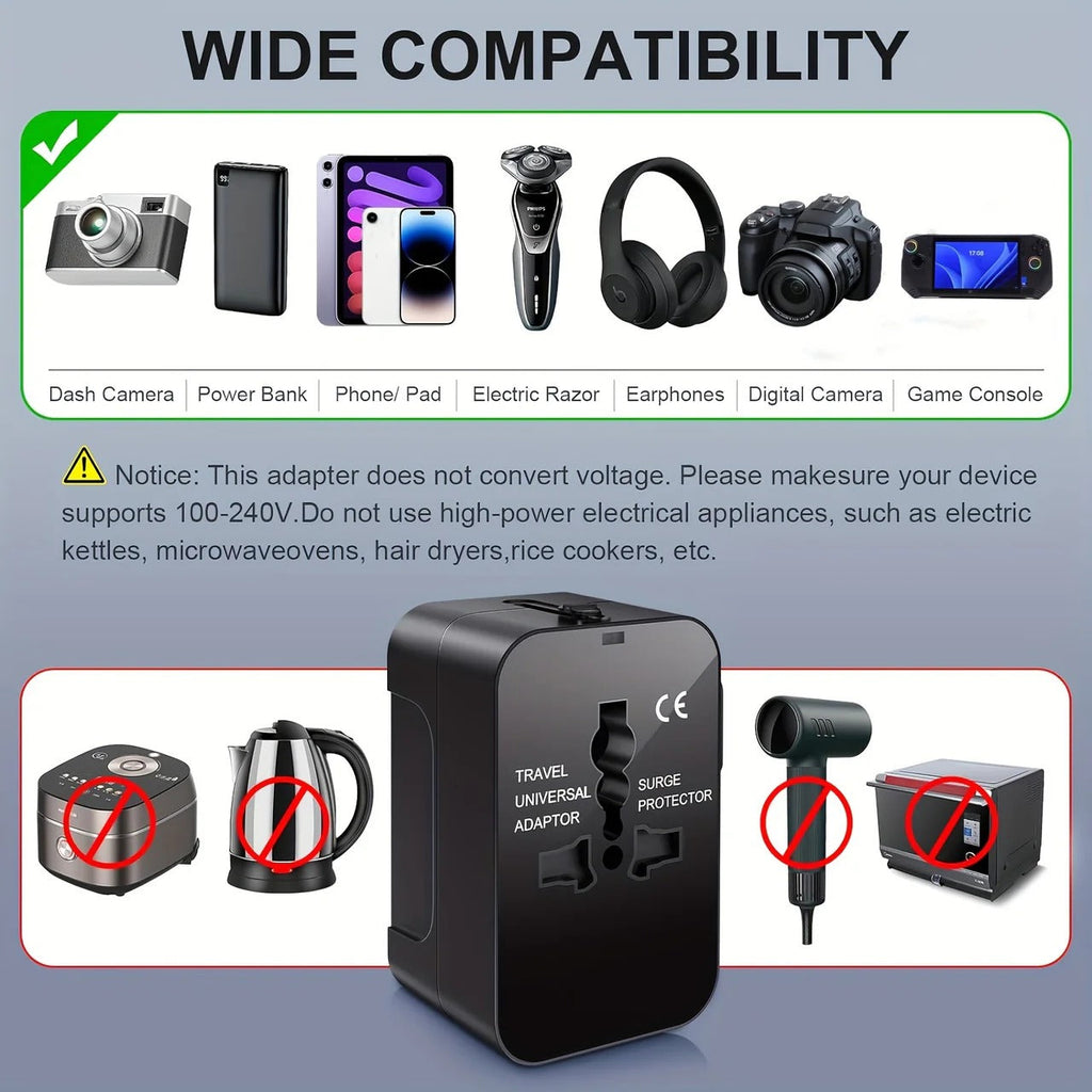 Universal Travel Adapter with Dual USB Ports