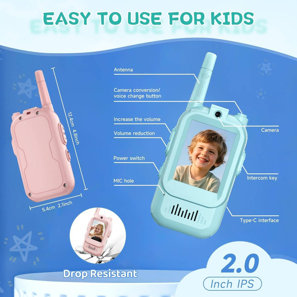 Kids' Video & Voice Walkie Talkies – 2 Pack